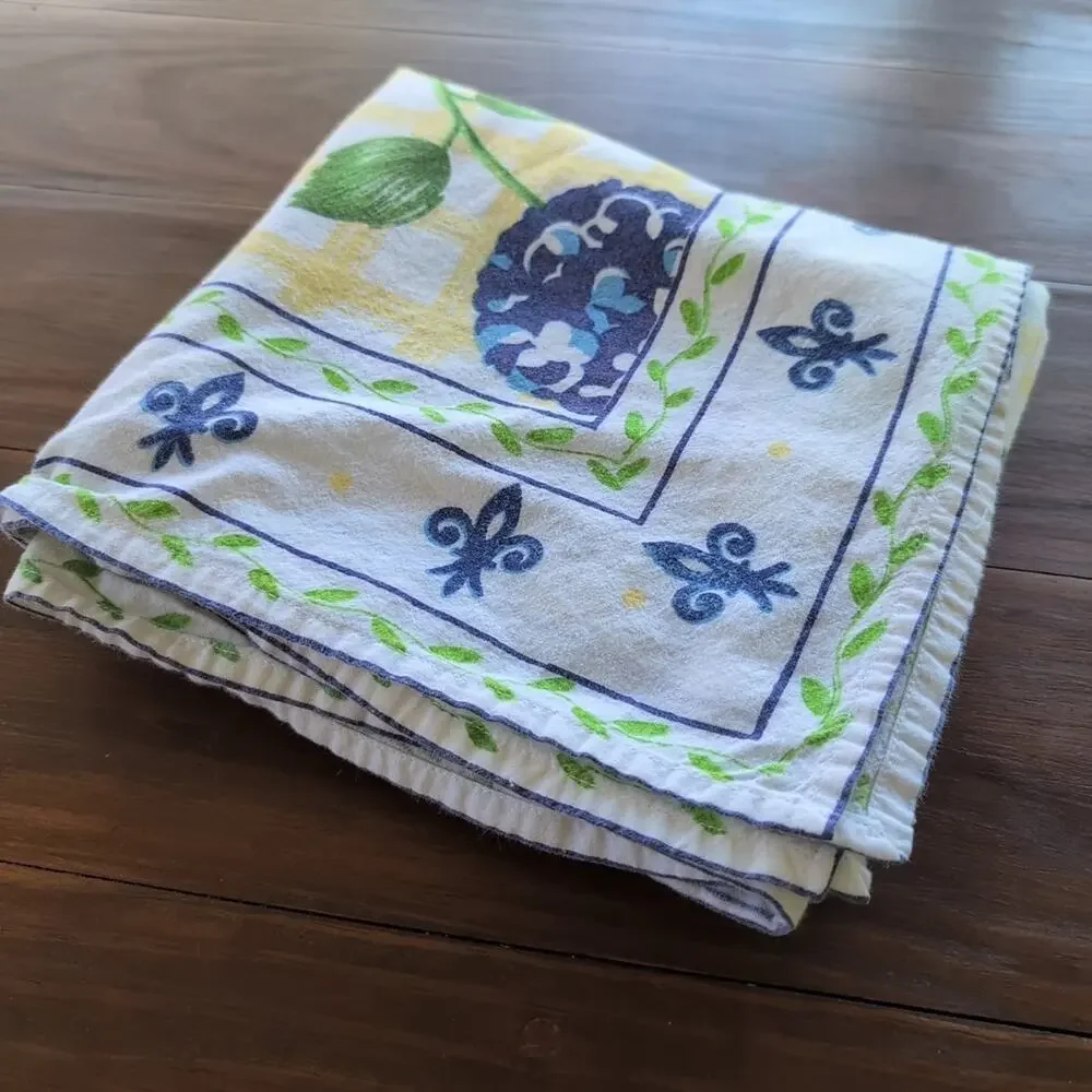 Peggy Walz Artist Series by Western Linen Blue Floral Cotton Tablecloth 50 x 50